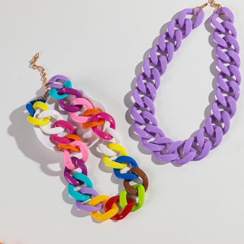 Colorful Link Set Manufacturer - Wholesale Simple Colorful Link Chain Earrings Bracelet Jewelry Fashion Glossy Necklaces