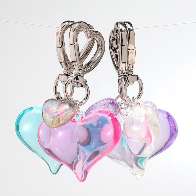 Heart Keychain Manufacturer - Cheap Cute Bag Pendant Zinc Alloy Accessories Sweet Heart Charms Acrylic Transparent