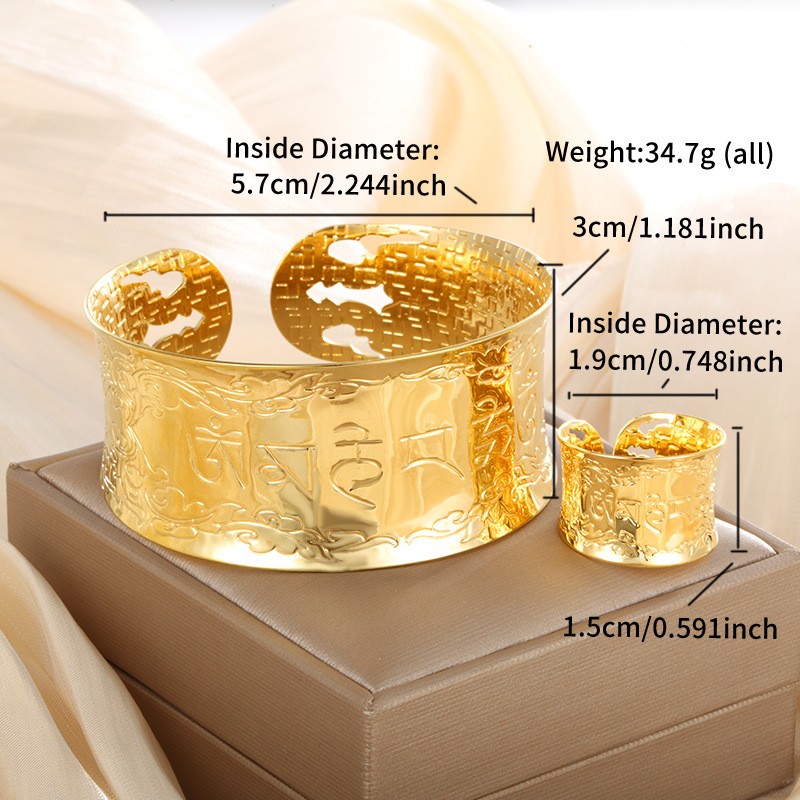 Hammer Texture Supplier - Fashion Luxury Hammer Texture Hollowed Out Bridal Ring Bangle Irregular Gold Ring Bangle Set