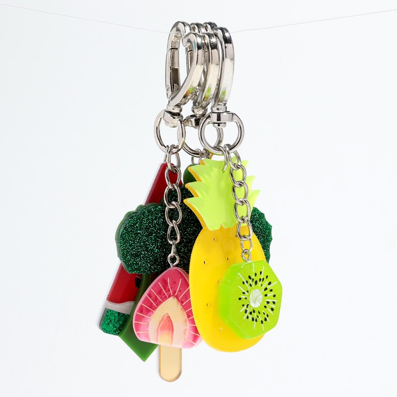 Fruit Keyring Supplier - Cute Cartoon Fruit Pendant Keyring Fun Strawberry Pineapple Watermelon Orange Cherry