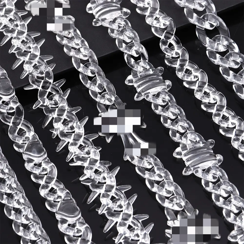 Punk Necklace Supplier - 2025 Popular Punk Men's Acrylic Necklace Transparent Cuban Chain Infinite Cross