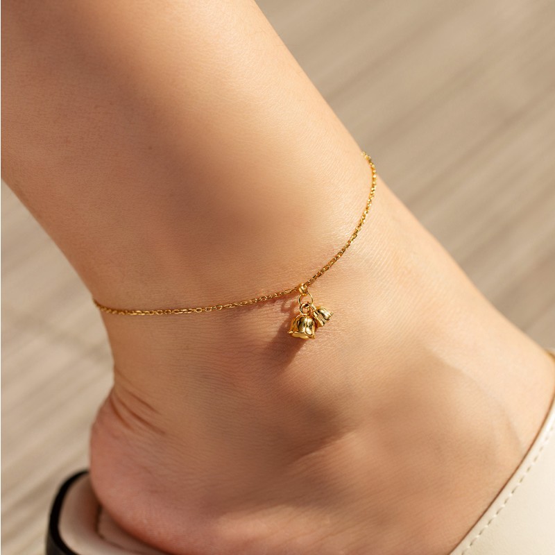 Vintage Anklet Manufacturer - 2024 Vintage Summer Holiday Party Gold Lily of Bell Flower Anklet Titanium Steel Chain