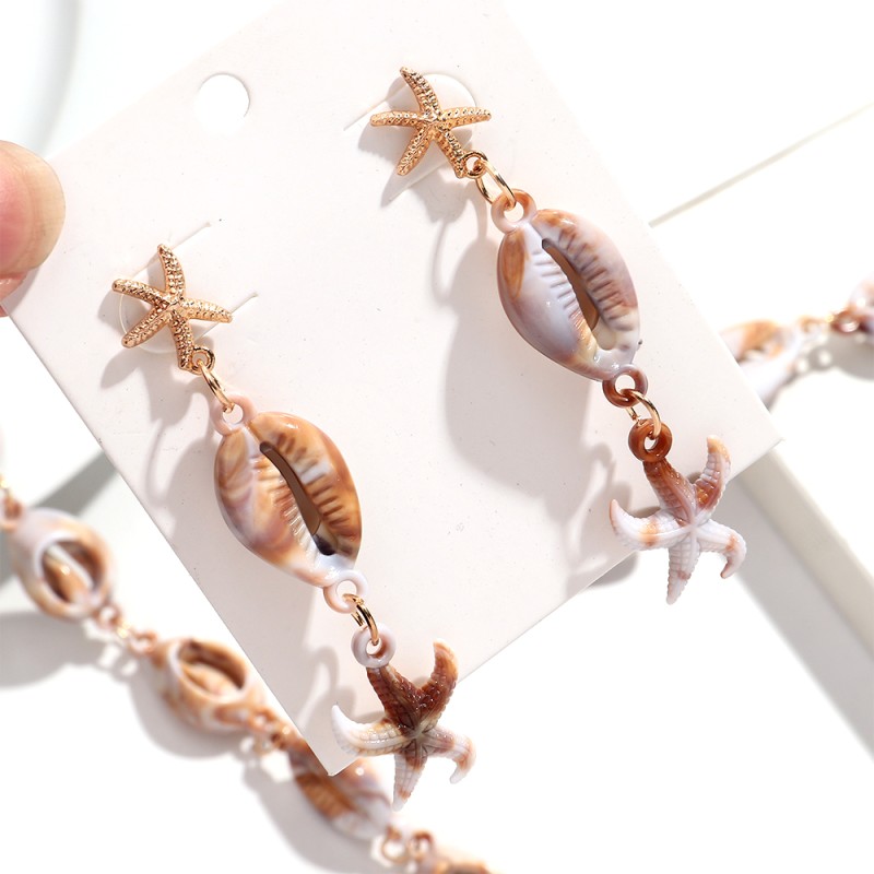 Shell Jewelry Set Supplier - Bohemian Jewelry 2025 Holiday Trend Beach Accessories Starfish Earrings Conch Bracelet