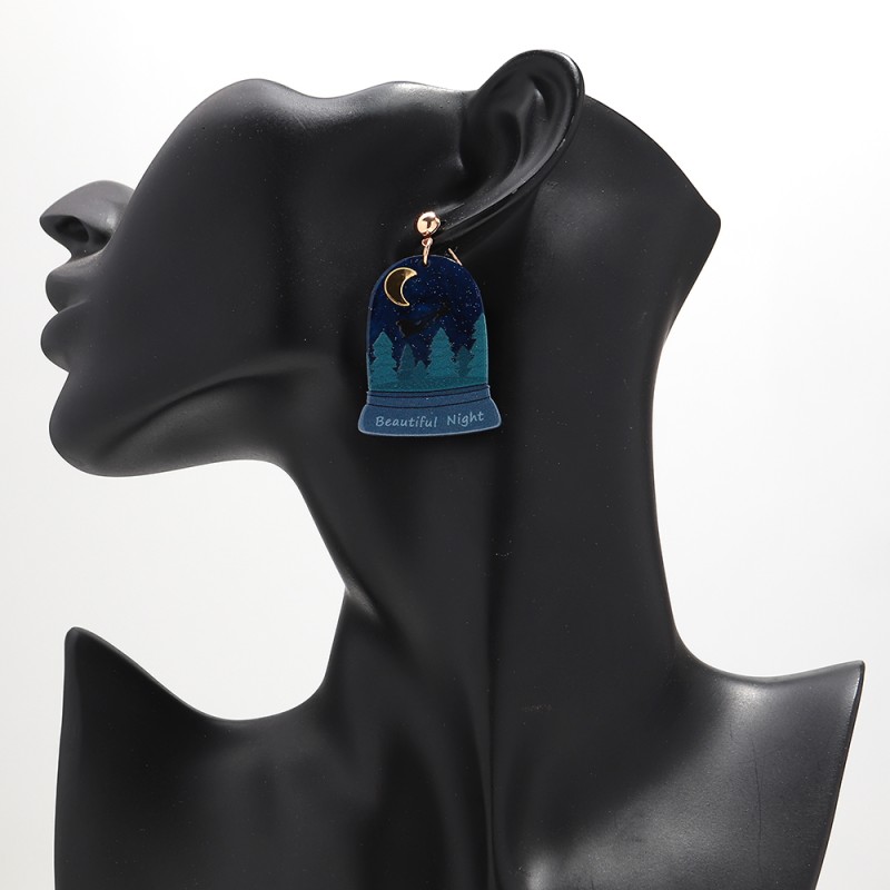 Designer Earrings Factory - Creative Designer Painting Beautiful Night Moon Forest Castle Stars Acrylic