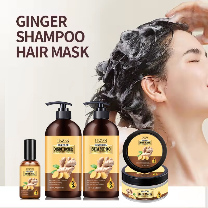 Private Label Herbal Ginger Shampoo and Conditioner Set - Organic Natural for Hair Growth