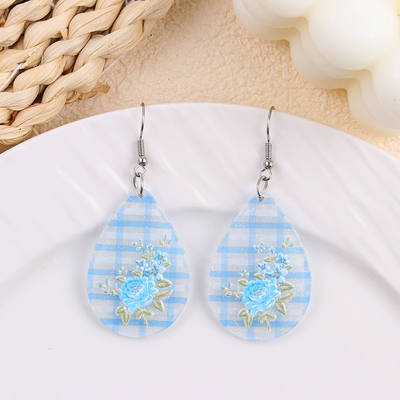 Geometric Earrings Manufacturer - Pastoral Striped Grid Flower Print Acrylic for Women