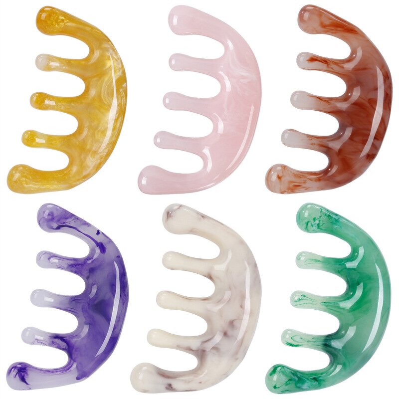Gua Sha Scalp Massage Comb Manufacturer - Six Teeth Round Head Resin for Hair Growth & Headache Relief