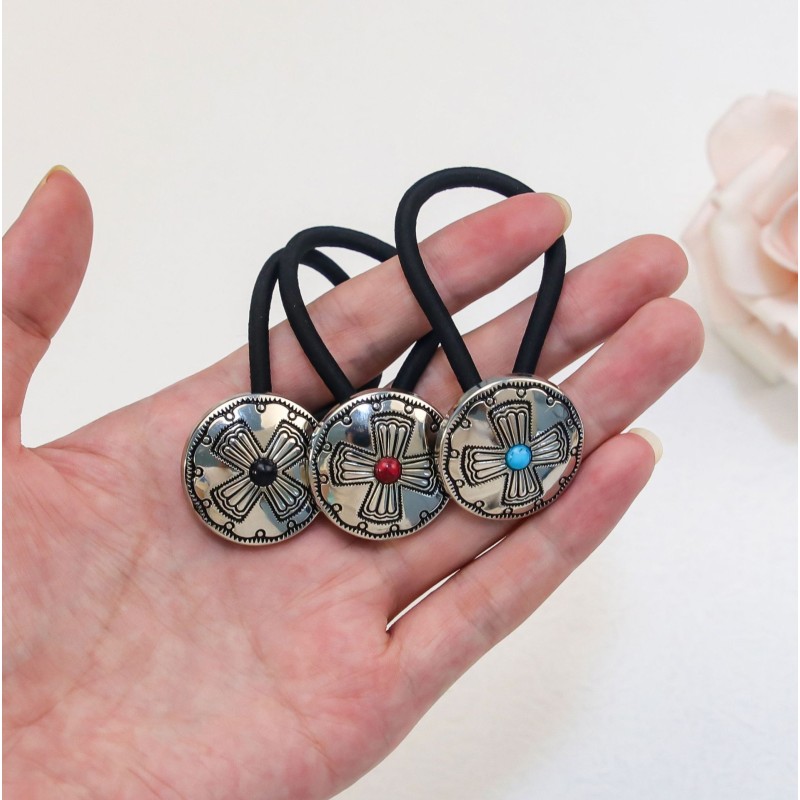 Denim Hair Rope Factory - OEM Retro Pumpkin Flower Turquoise Circle