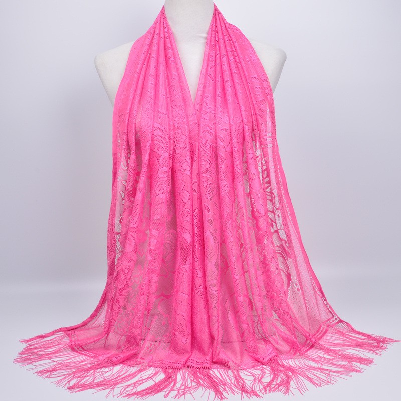 Silk Scarf Factory - OEM 20 Colors Lace Hollow Fringe Long Shawl