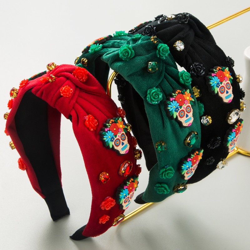 Halloween Headband Factory - OEM Velvet Cartoon Skull Rose Holiday Band