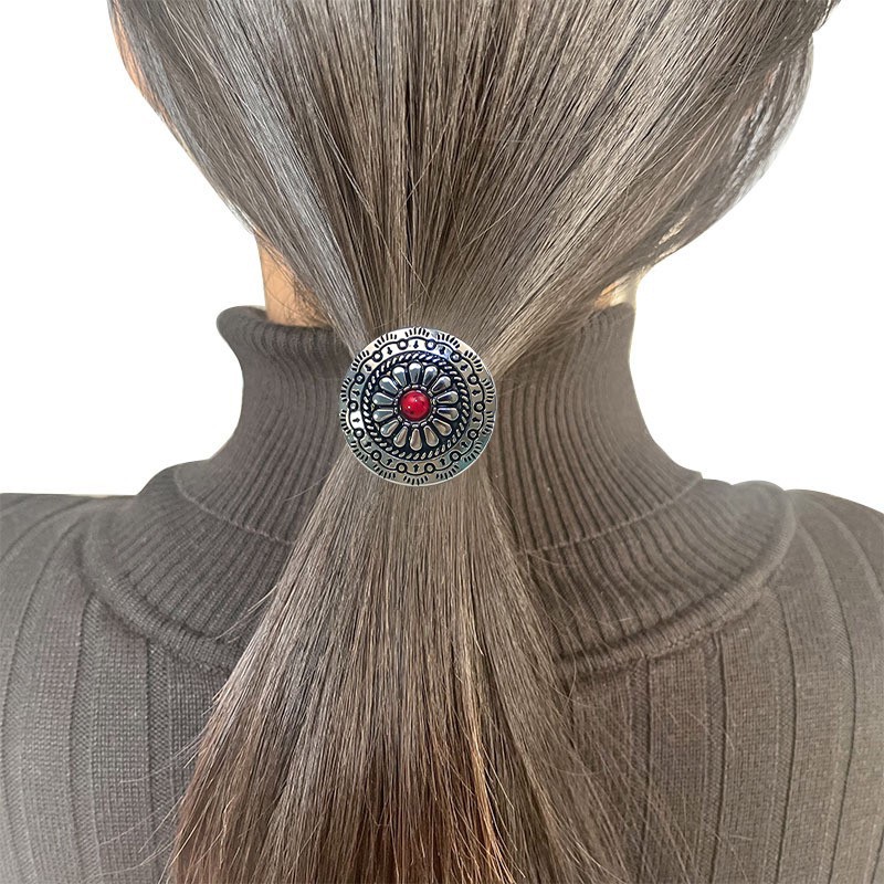 Denim Hair Rope Factory - OEM Retro Pumpkin Flower Turquoise Circle