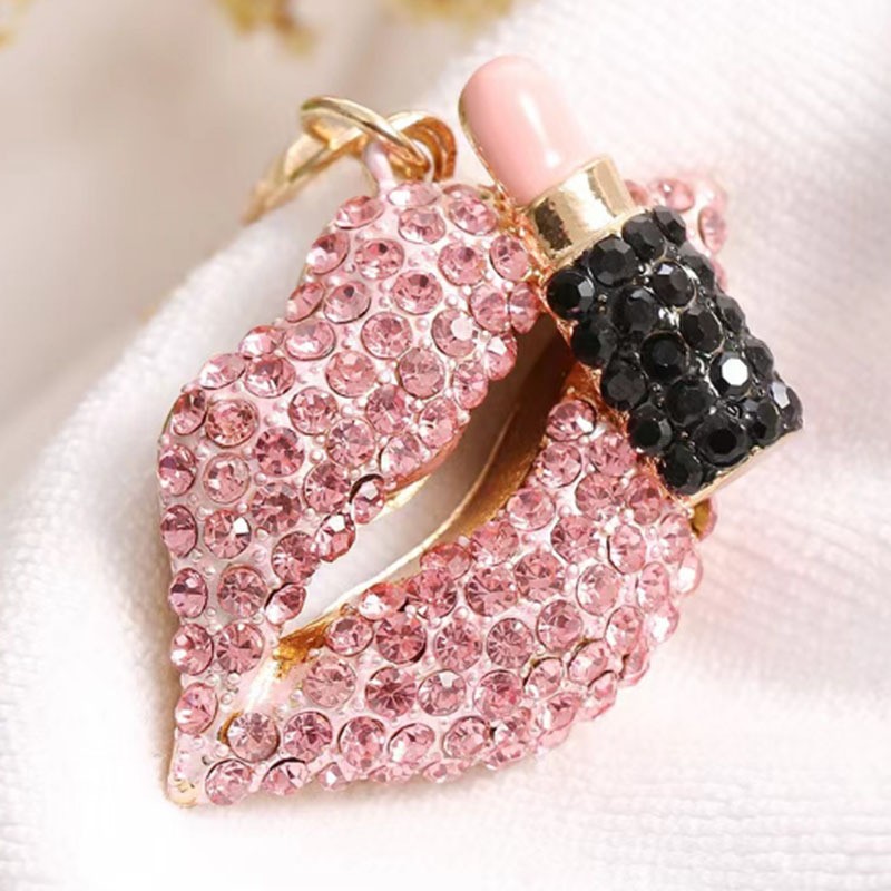 Lips Keychain Manufacturer - OEM Red Lips Diamond Women Fashion Bag Pendant