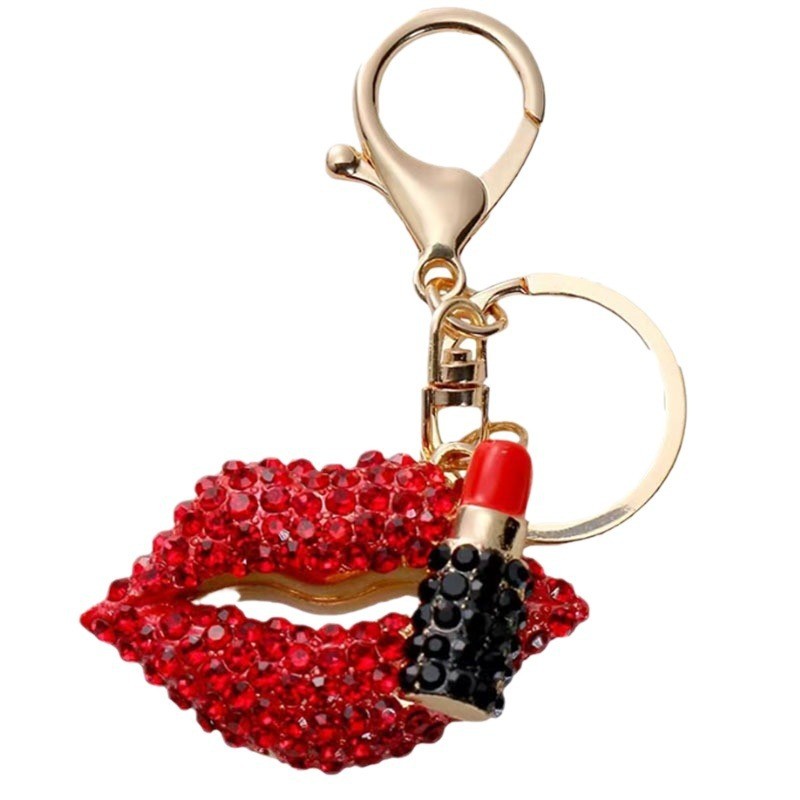 Lips Keychain Manufacturer - OEM Red Lips Diamond Women Fashion Bag Pendant