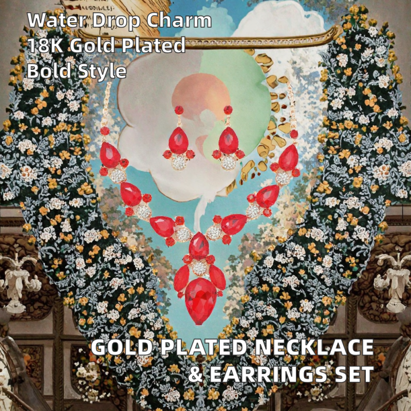 Jewelry Set Factory - OEM 18K Gold Plated Water Drop Pendant Earrings