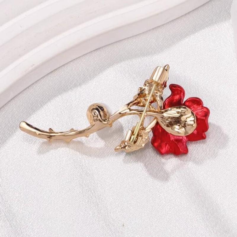 Flower Brooch Factory - OEM Red Rose Pearl Corsage Accessory