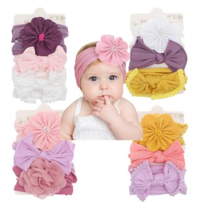 Hairband Sets Factory - OEM 3pcs Colorful Girls Bow Knot Ribbon Headdress