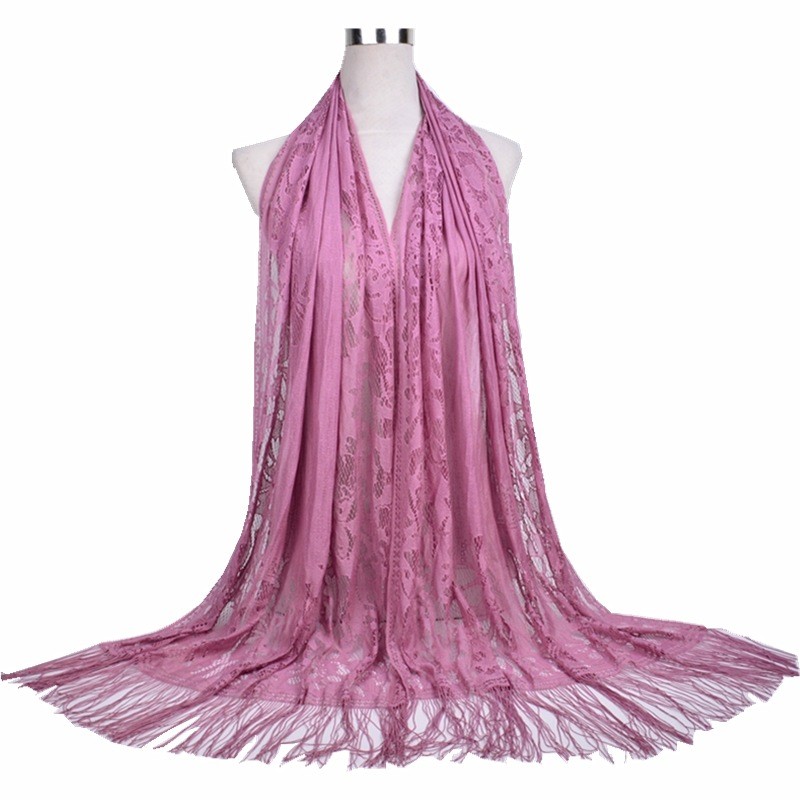 Silk Scarf Factory - OEM 20 Colors Lace Hollow Fringe Long Shawl