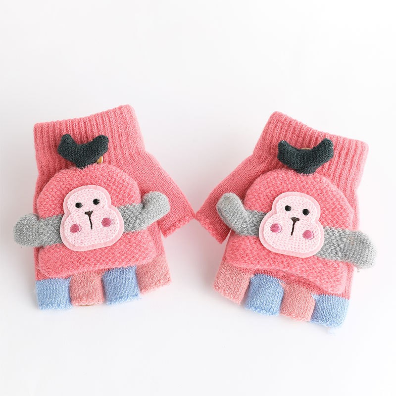 Children Gloves Factory - OEM Winter Half-finger Knitted Cartoon Monkey