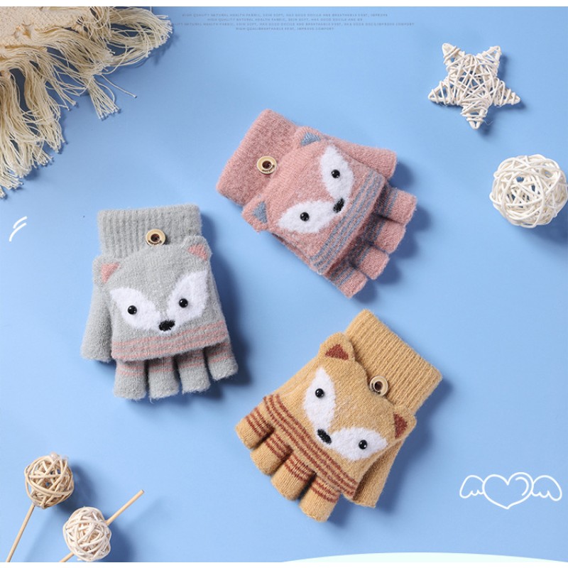 Winter Gloves Manufacturer - OEM Children's Flip Cartoon Knitting Dew Finger