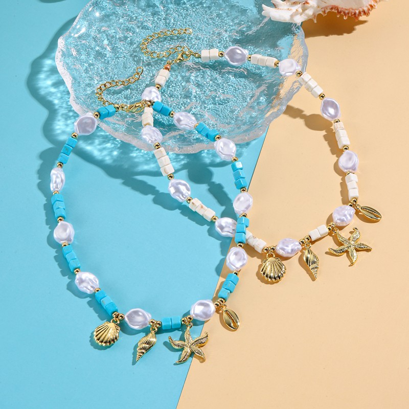 Turquoise Necklace Manufacturer - OEM Summer Ocean Starfish Conch Pendant