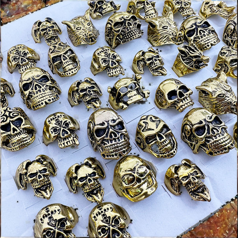 Men's Ring Factory - OEM Retro Gothic Punk Gold Plated Skull Jewelry