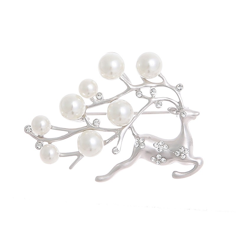 Deer Brooch Factory - OEM Pearl Elk Christmas Animal Corsage