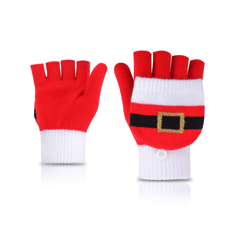 Knitted Gloves Manufacturer - OEM Winter Half Finger Christmas Pattern Gloves