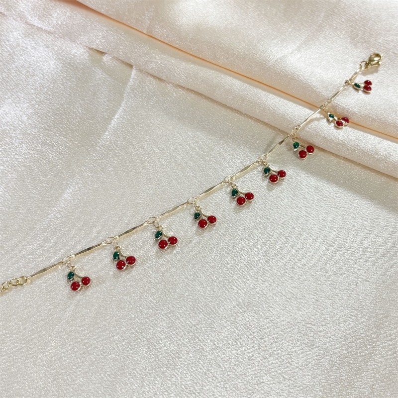 Cherry Bracelet Factory - OEM Red Cherry Pendant Around Chains for Women