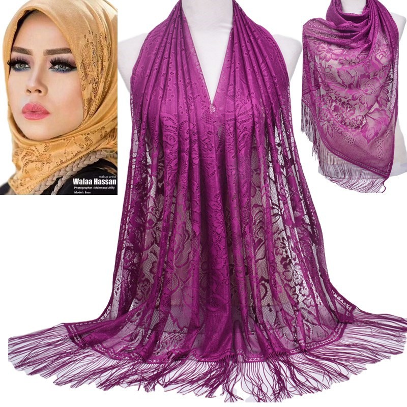 Silk Scarf Factory - OEM 20 Colors Lace Hollow Fringe Long Shawl