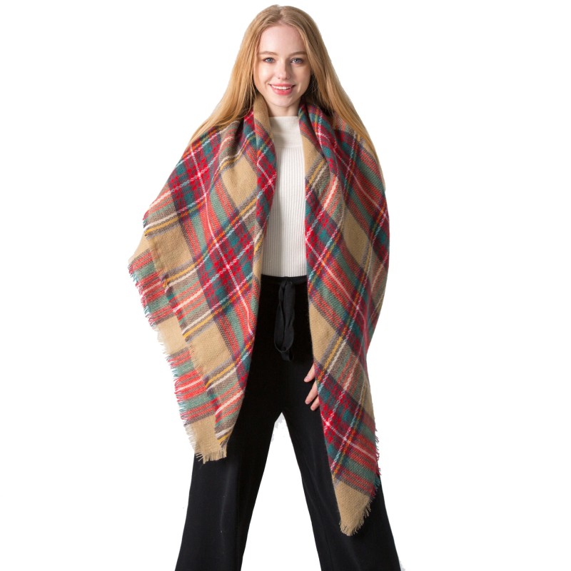 Square Scarf Factory - OEM 40 Style Double-sided Colorful Plaid Shawl