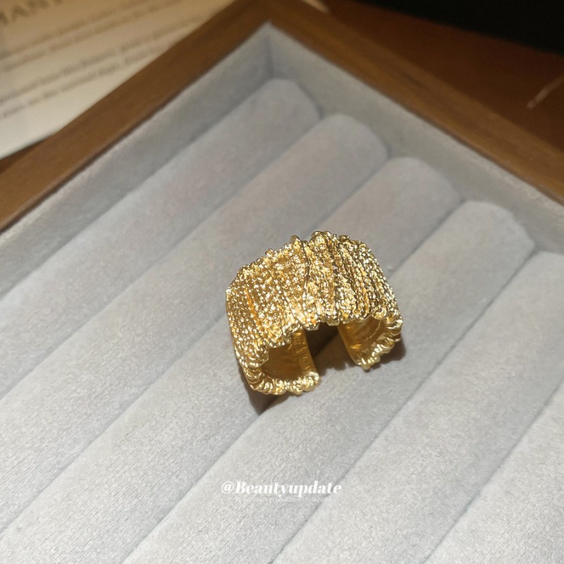 Alloy Ring Manufacturer - OEM Metallic Pleated Pattern Opening Ring for Women