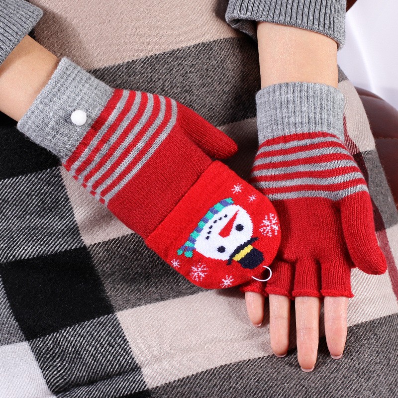 Knitted Gloves Manufacturer - OEM Winter Half Finger Christmas Pattern Gloves