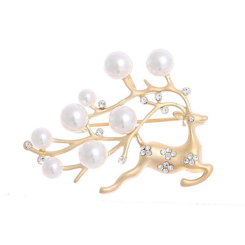 Deer Brooch Factory - OEM Pearl Elk Christmas Animal Corsage
