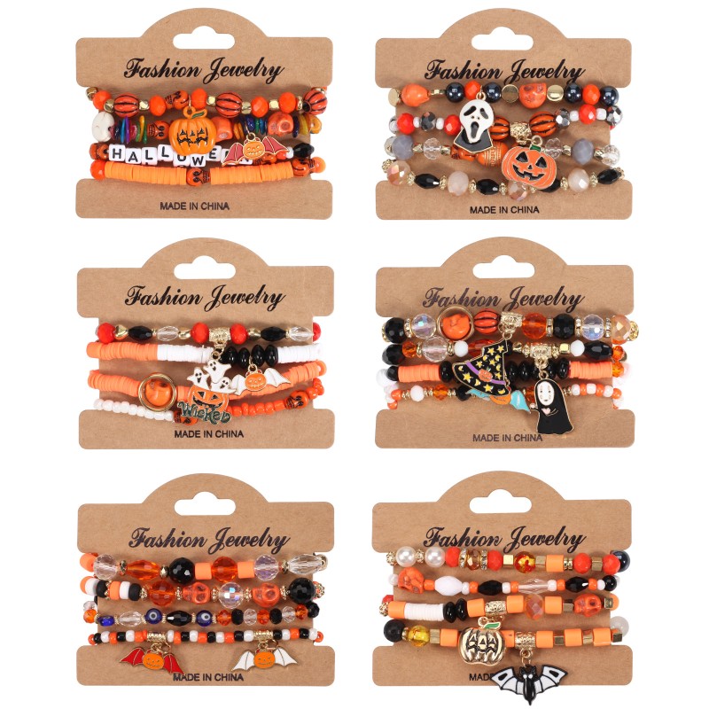 Halloween Bracelet Factory - OEM 4pcs Bat Pumpkin Spider Crystal Clay