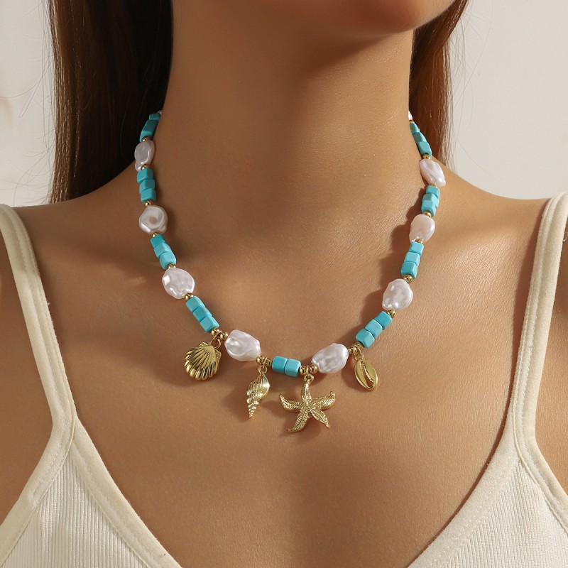 Turquoise Necklace Manufacturer - OEM Summer Ocean Starfish Conch Pendant