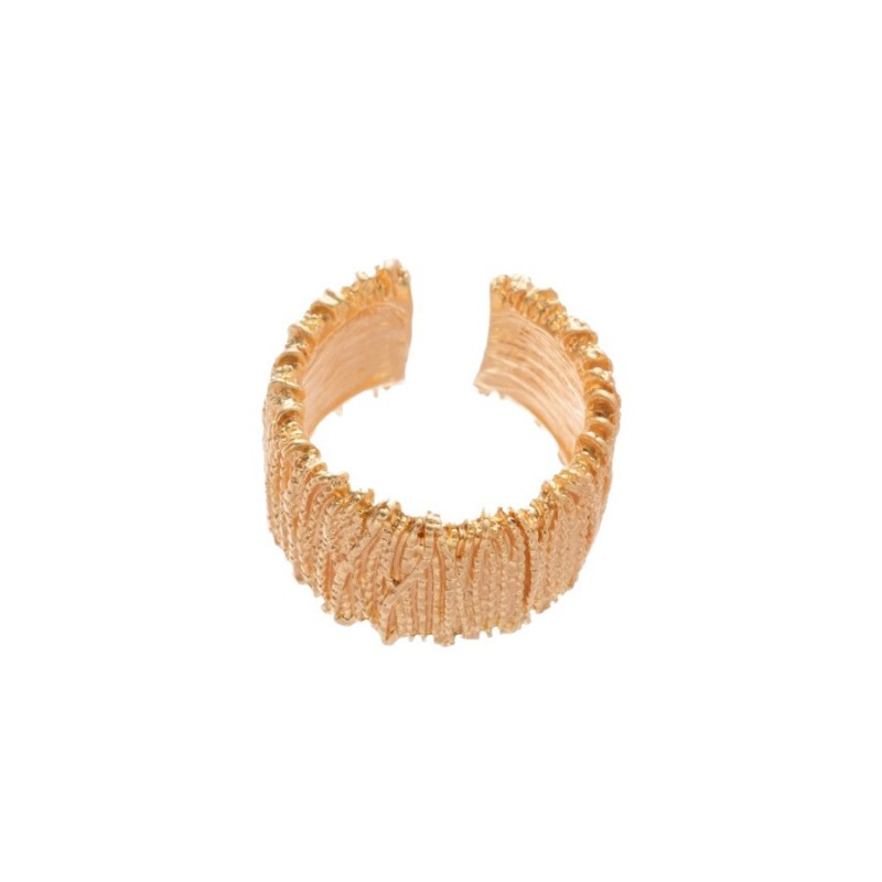 Alloy Ring Manufacturer - OEM Metallic Pleated Pattern Opening Ring for Women