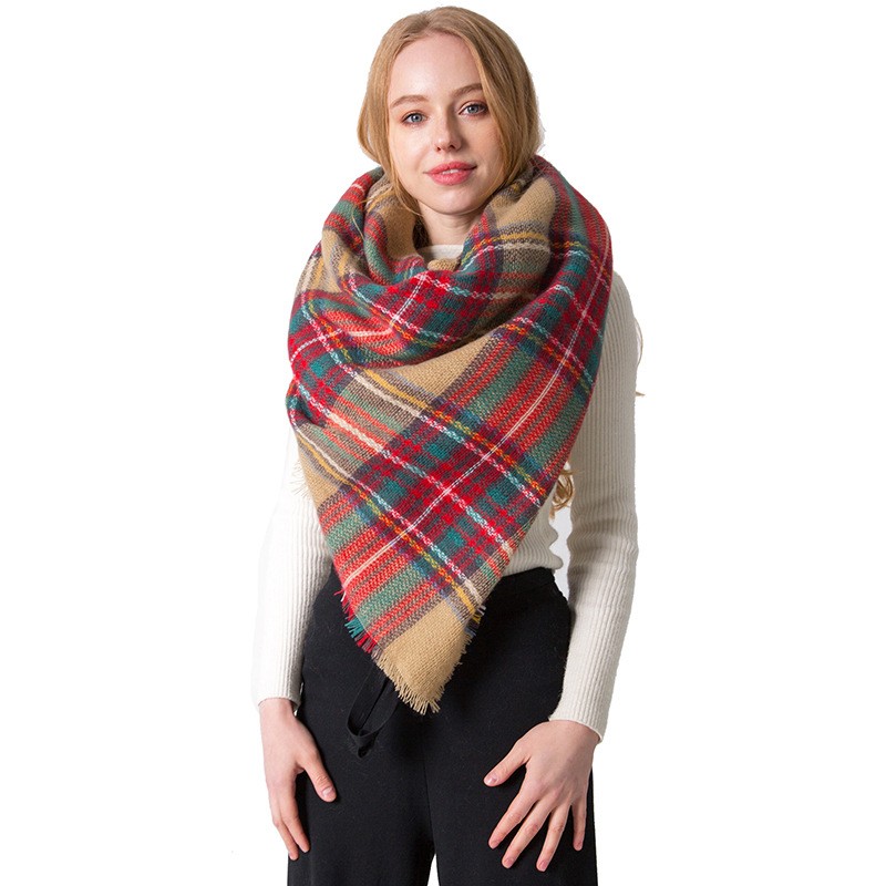 Square Scarf Factory - OEM 40 Style Double-sided Colorful Plaid Shawl