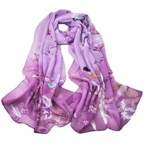 Chiffon Scarf Manufacturer - OEM 10 Colors Printed Flower Bird Silk