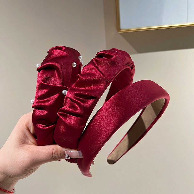 Satin Headband Factory - OEM Red Pearl High Cranial Top Hair Accessories