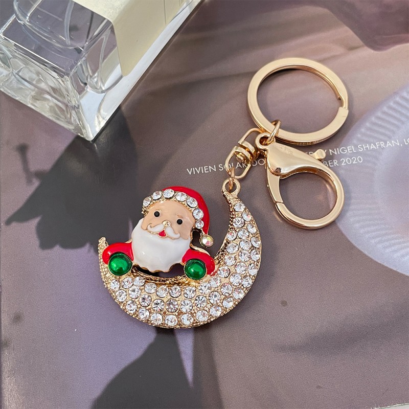 Christmas Pendant Factory - OEM Diamond Santa Man Rhinestone Bag Chain