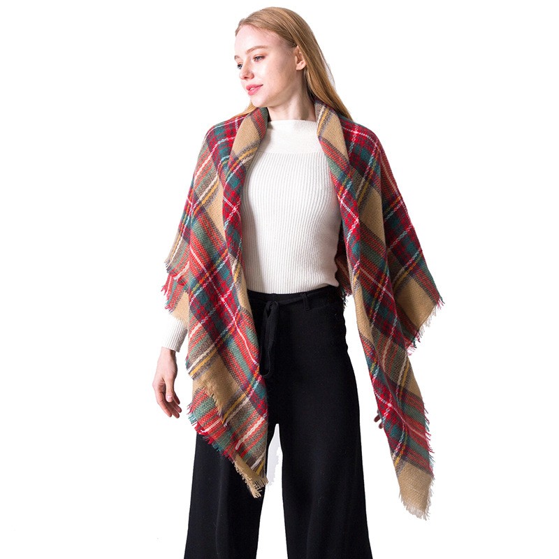 Square Scarf Factory - OEM 40 Style Double-sided Colorful Plaid Shawl