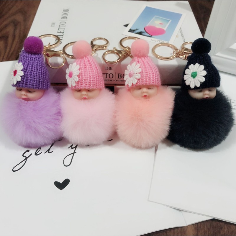 Plush Keychain Manufacturer - OEM Sleeping Flower Doll Hair Ball Pendant