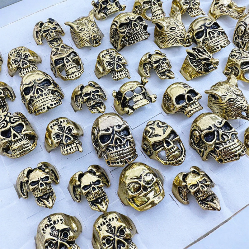 Men's Ring Factory - OEM Retro Gothic Punk Gold Plated Skull Jewelry