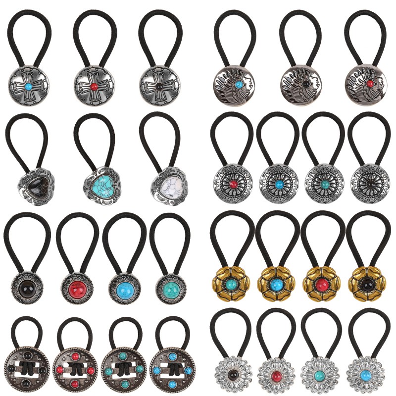 Denim Hair Rope Factory - OEM Retro Pumpkin Flower Turquoise Circle