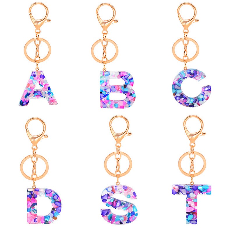 Custom Keychain Factory - OEM 26 Letter Sequins Pendant Gift Key Ring