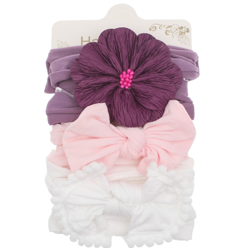 Hairband Sets Factory - OEM 3pcs Colorful Girls Bow Knot Ribbon Headdress