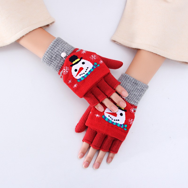Knitted Gloves Manufacturer - OEM Winter Half Finger Christmas Pattern Gloves