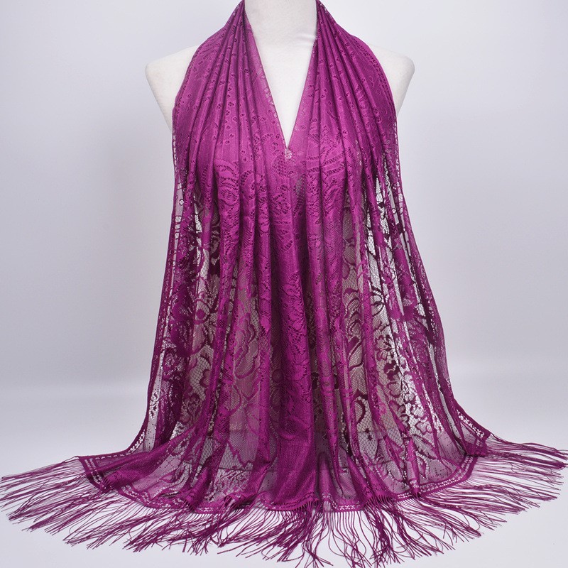 Silk Scarf Factory - OEM 20 Colors Lace Hollow Fringe Long Shawl