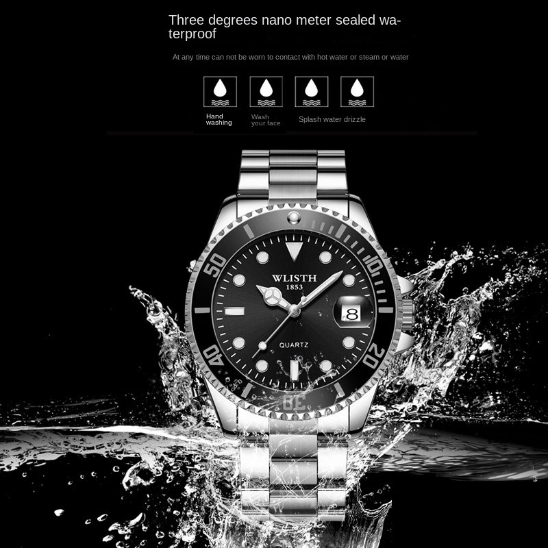 Men's Watch Factory - OEM Calendar Green Black Waterproof Steel Belt