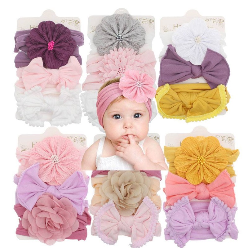 Baby Headband Manufacturer - OEM 3pcs Soft Bow Flower Head Wear